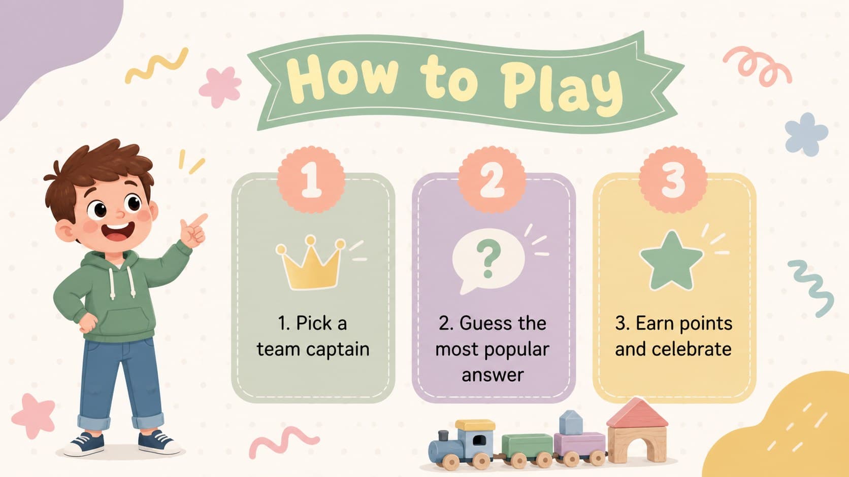 Game rules slide showing simple instructions for an editable baby shower question game.
