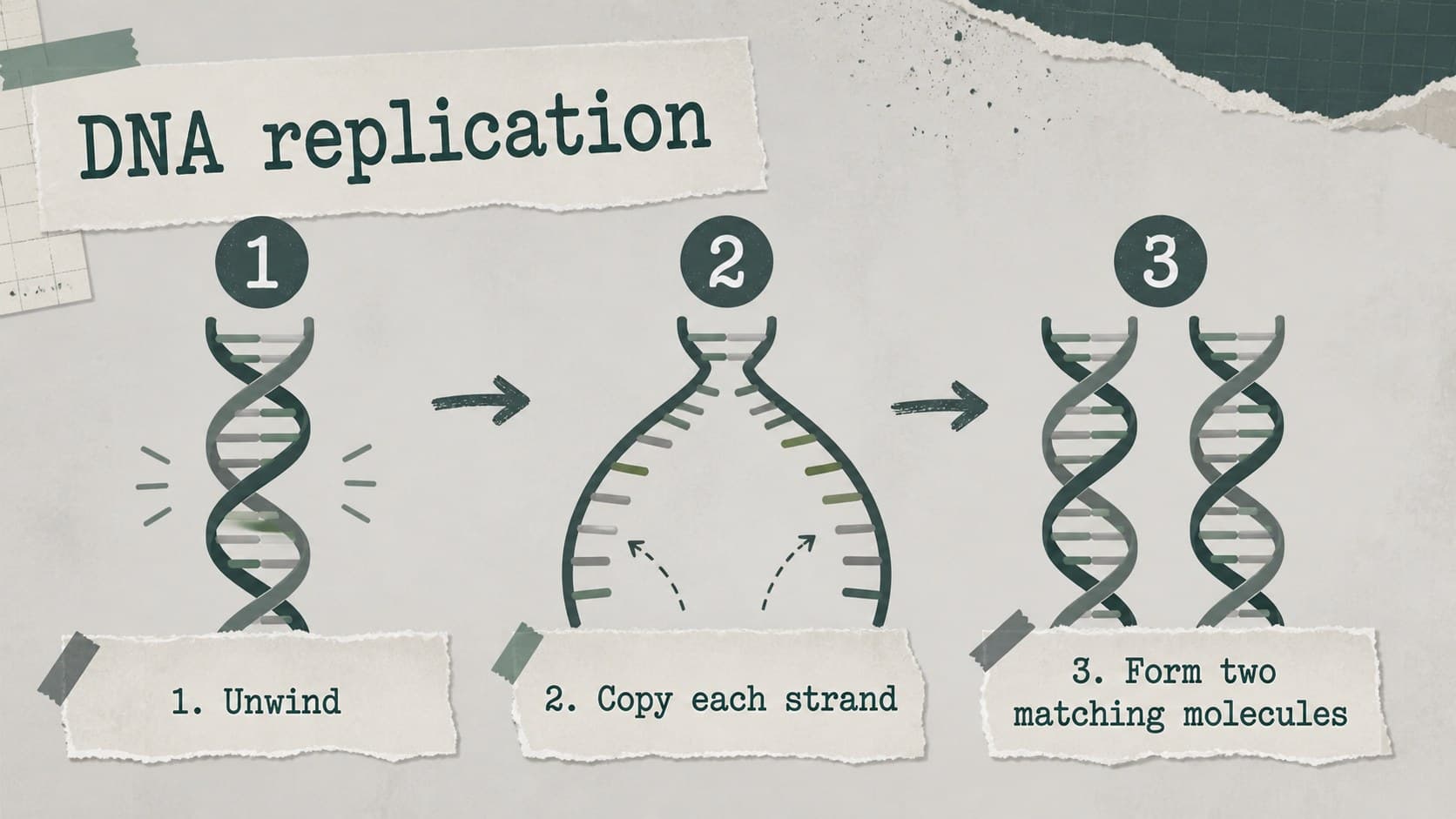 DNA replication process slide explaining the sequence of bacterial genetic copying.