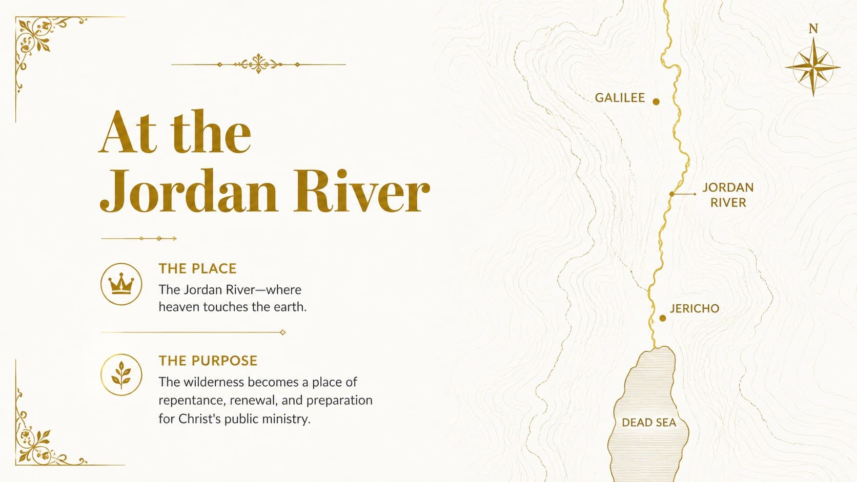 Christian education slide explaining the biblical setting of the Jordan River.