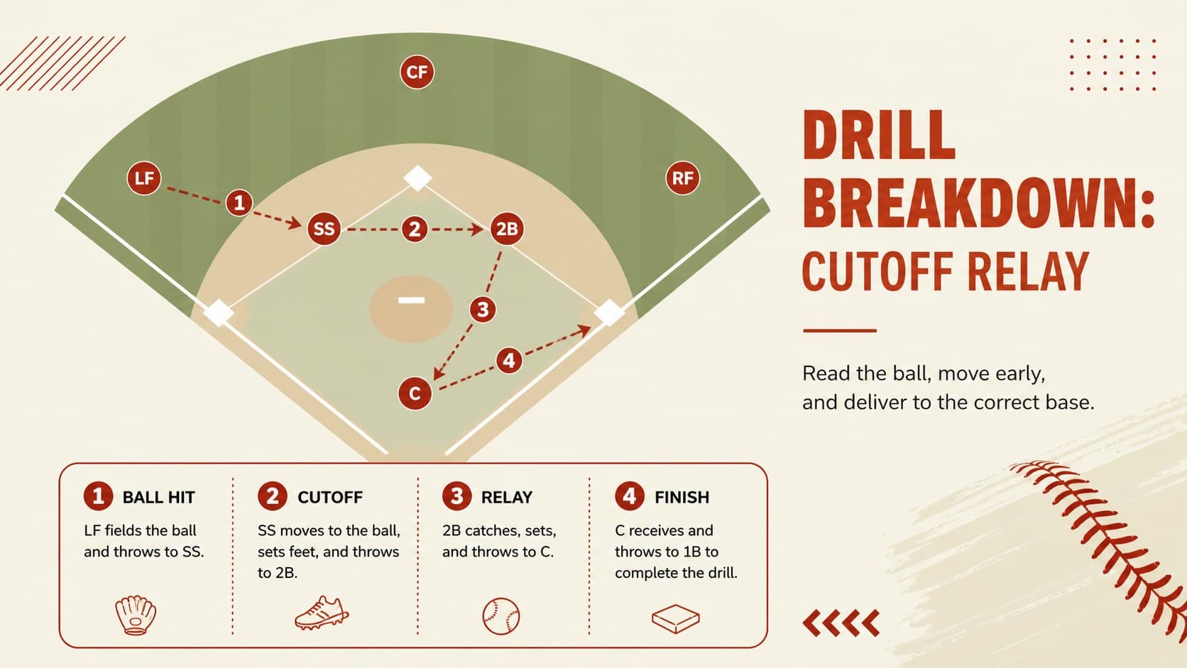 Baseball drill breakdown slide for a baseball practice plan presentation.
