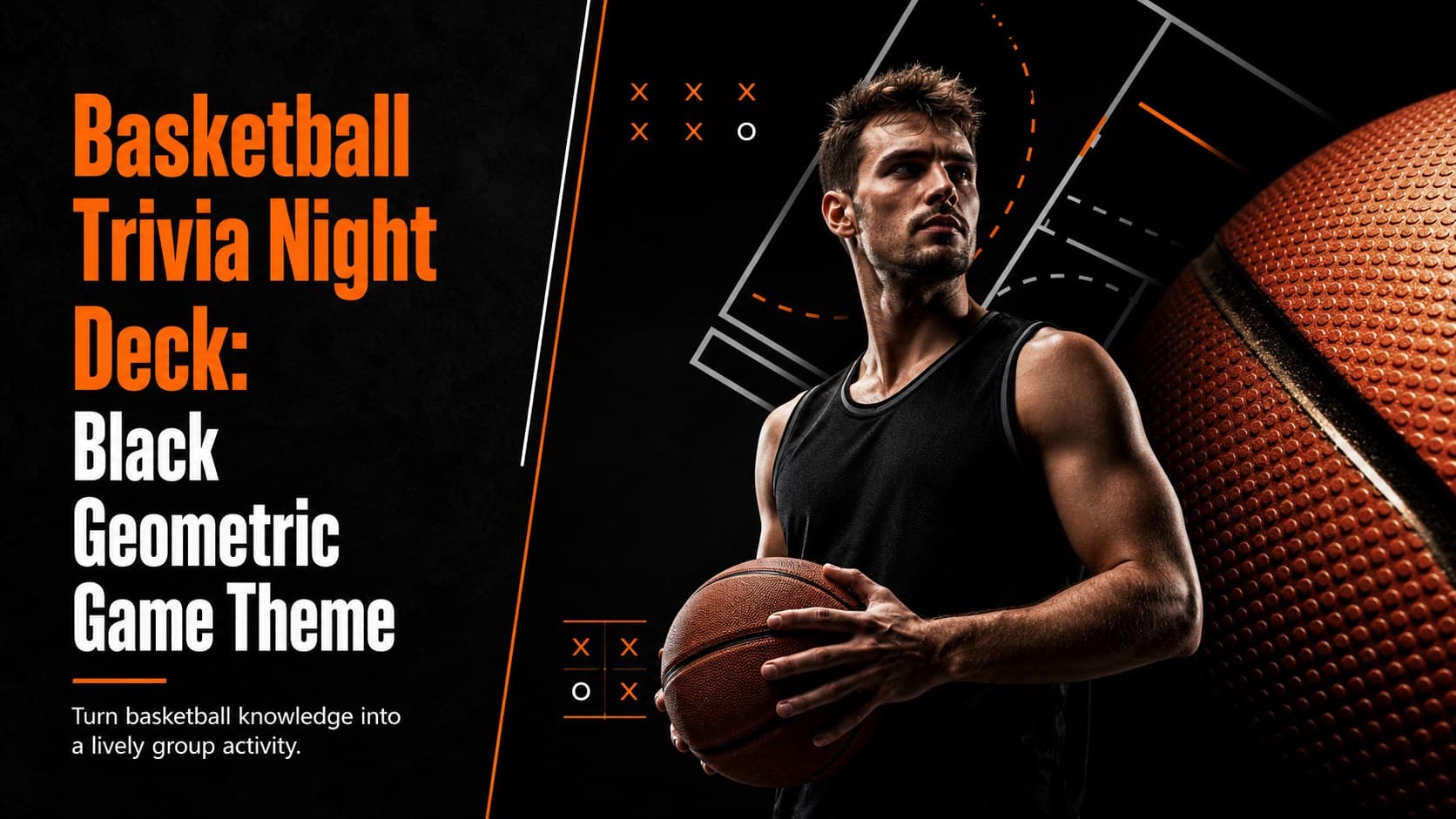 Basketball Trivia Night Deck: Black Geometric Game Theme preview