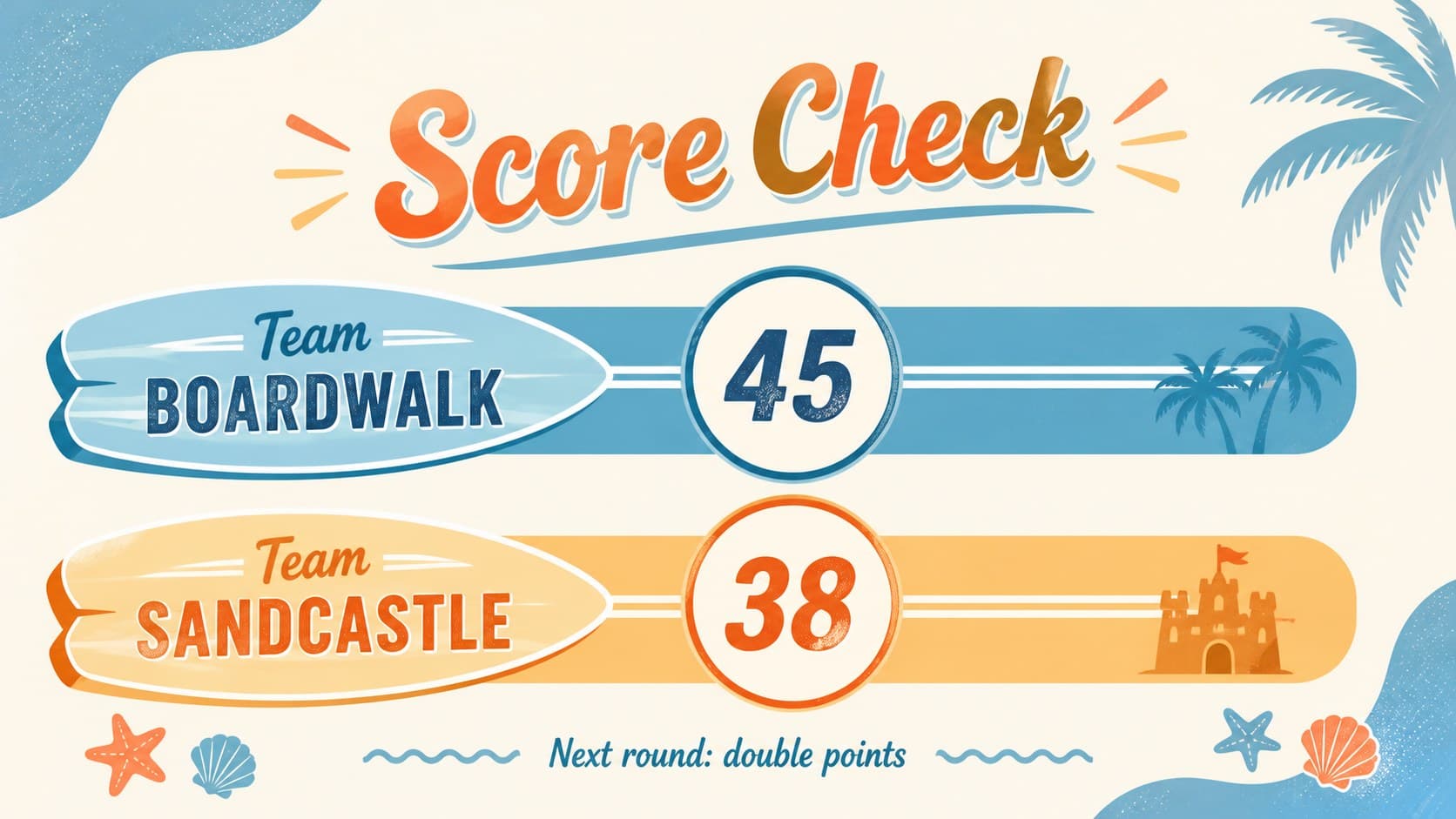 Pastel orange and blue scoreboard for a retro beach game night.