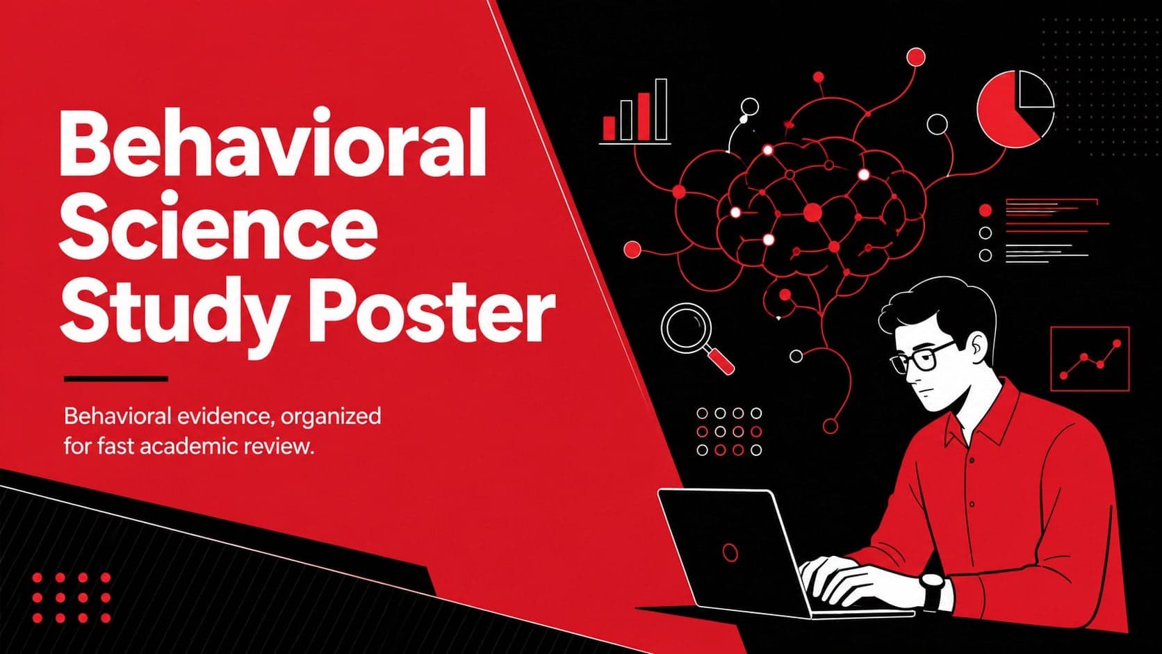 Behavioral Science Study Poster cover with bold black-and-red typography and original psychology-themed illustrations.