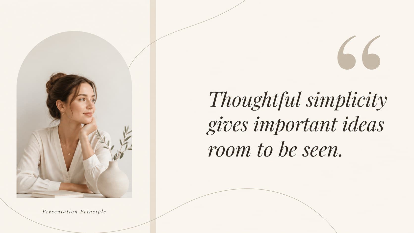 Refined beige PowerPoint template slide with a concise quotation and restrained typographic styling.