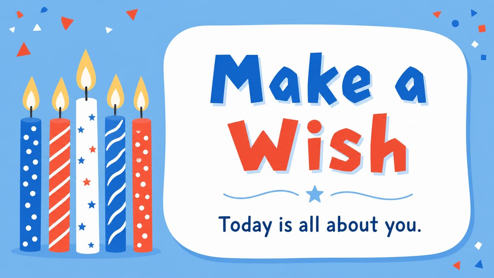 Editable birthday greeting presentation slide with a large message area and colorful decorations.