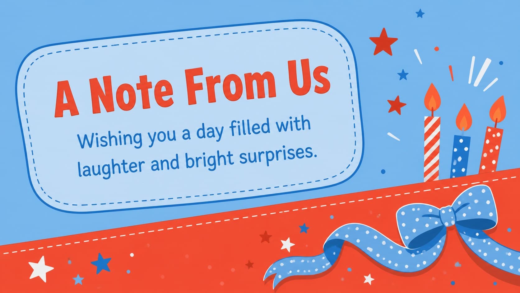 Digital birthday card presentation layout with space for a personal message and illustrated candles.