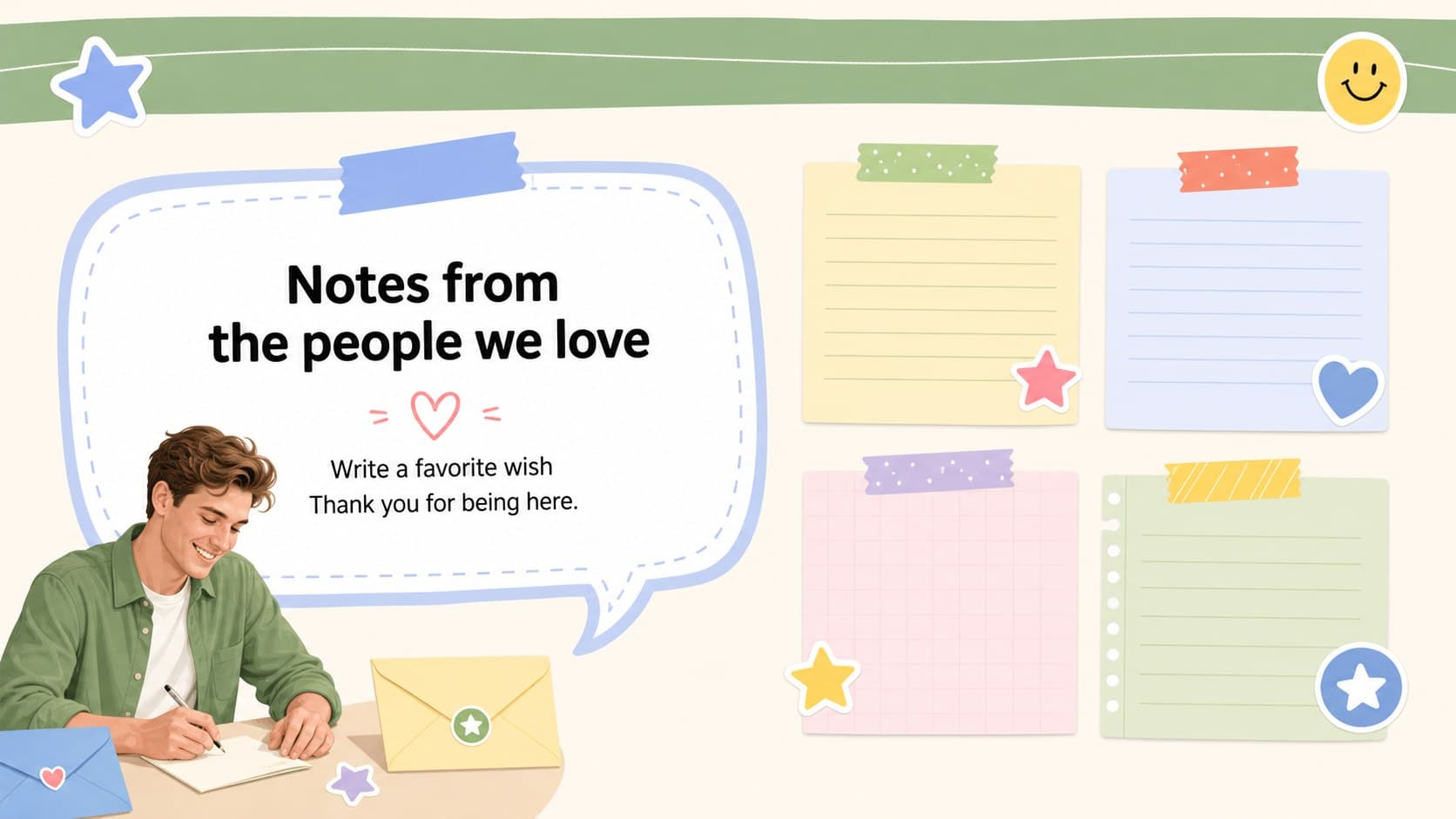 Guest messages page designed for a birthday celebration keepsake presentation.