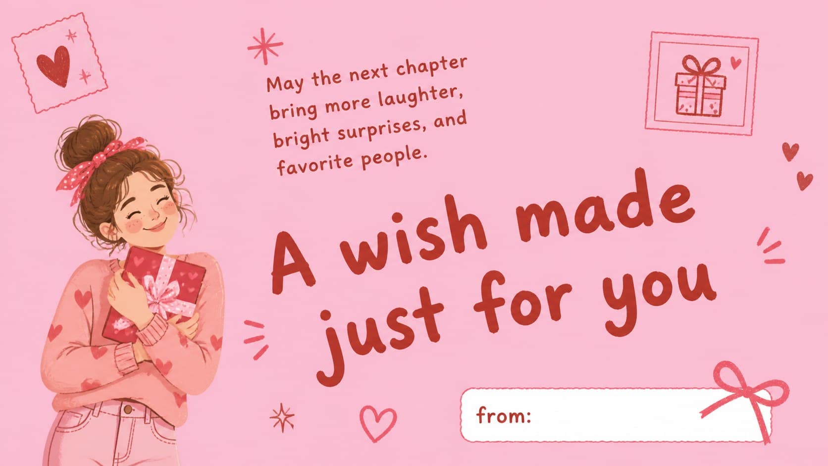 Editable birthday wishes slide featuring a large personal greeting and playful hand-drawn accents.