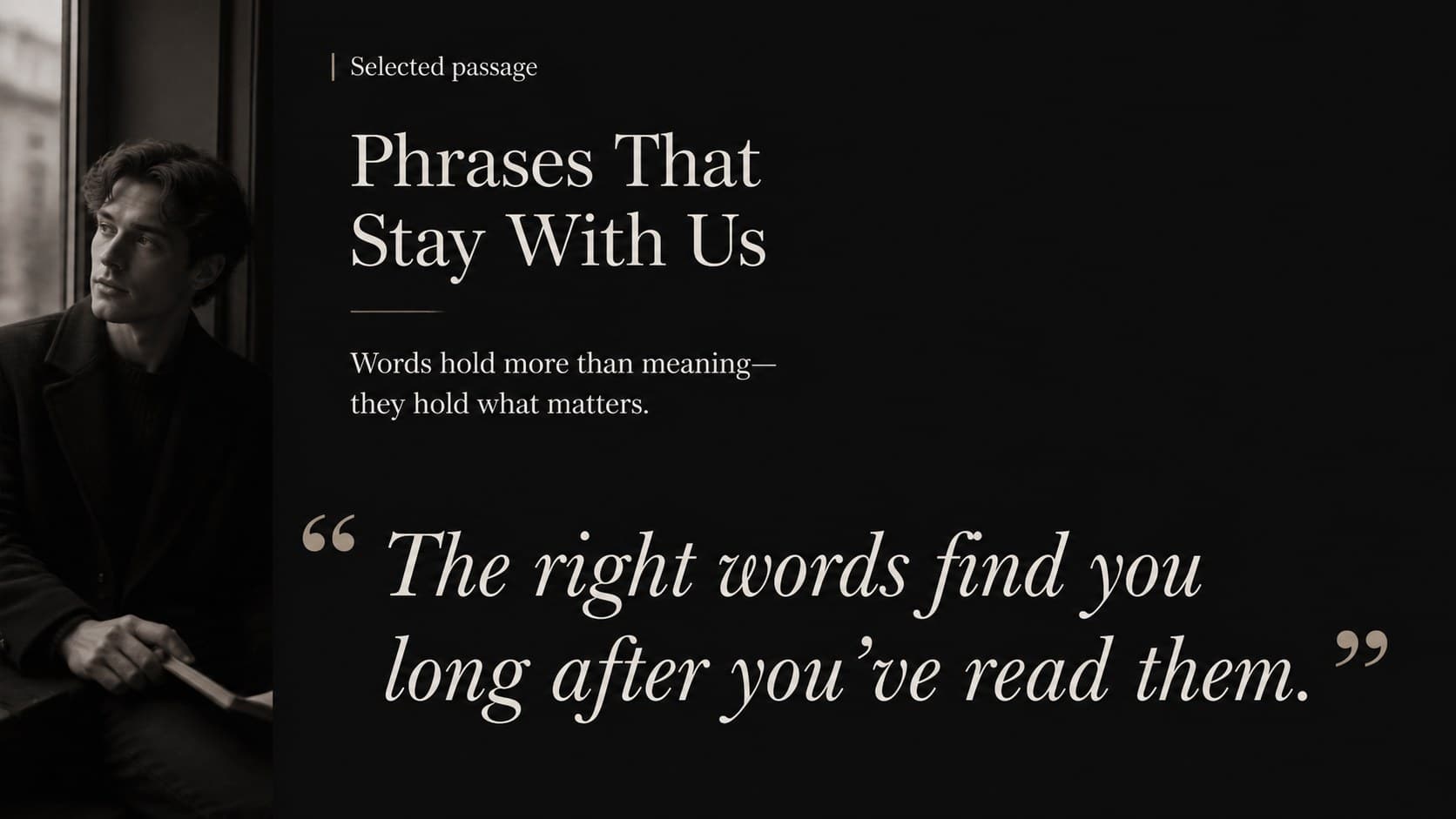 Literature presentation slides layout with a large quotation and supporting source details.