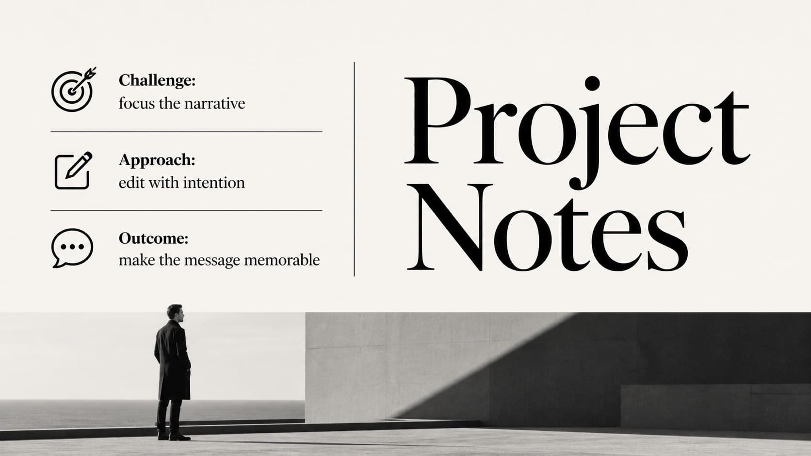 Black portfolio presentation slide featuring a project summary and outcome highlights.