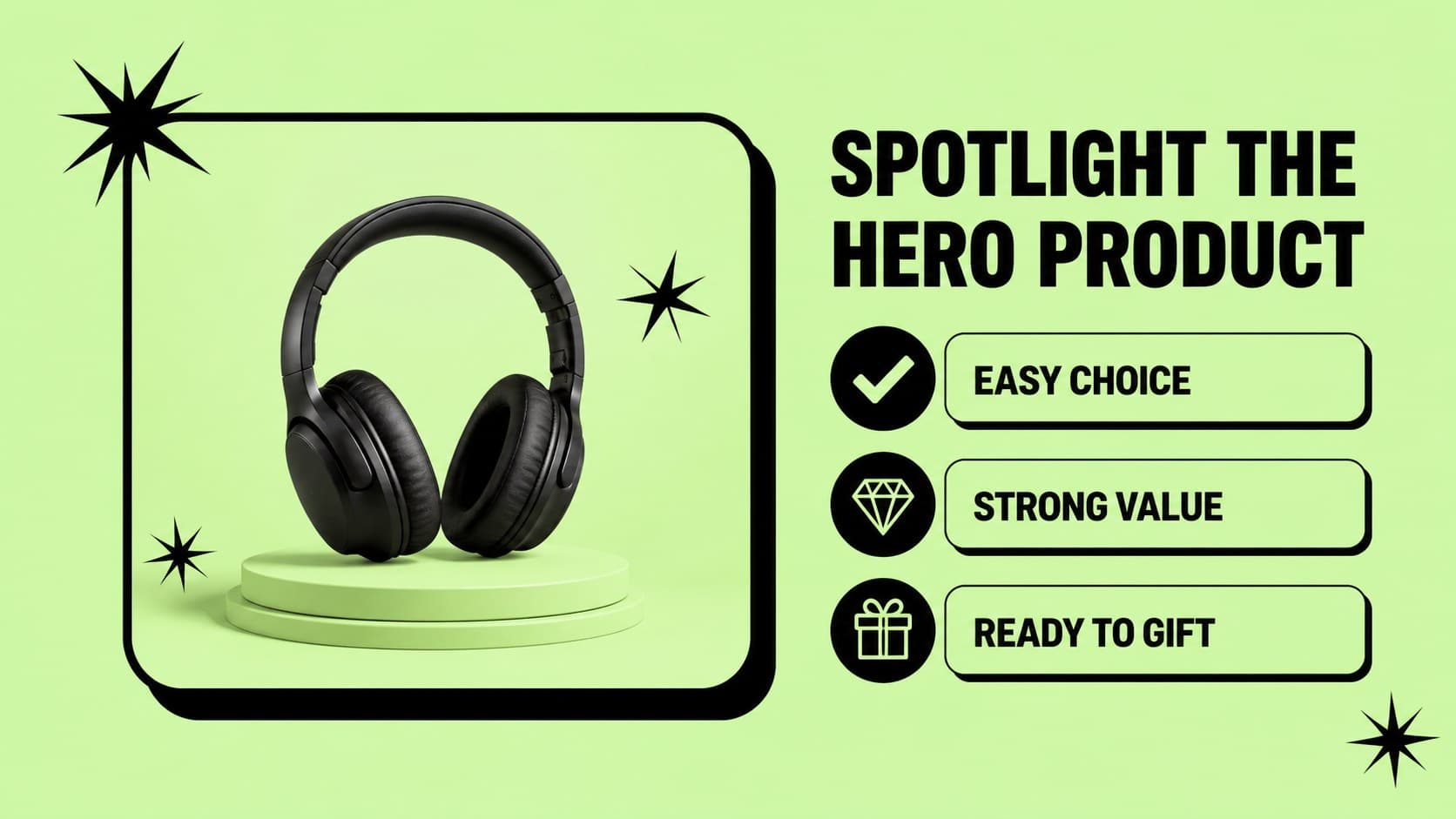 Product spotlight slide showing a featured sale item and supporting benefits for shoppers.