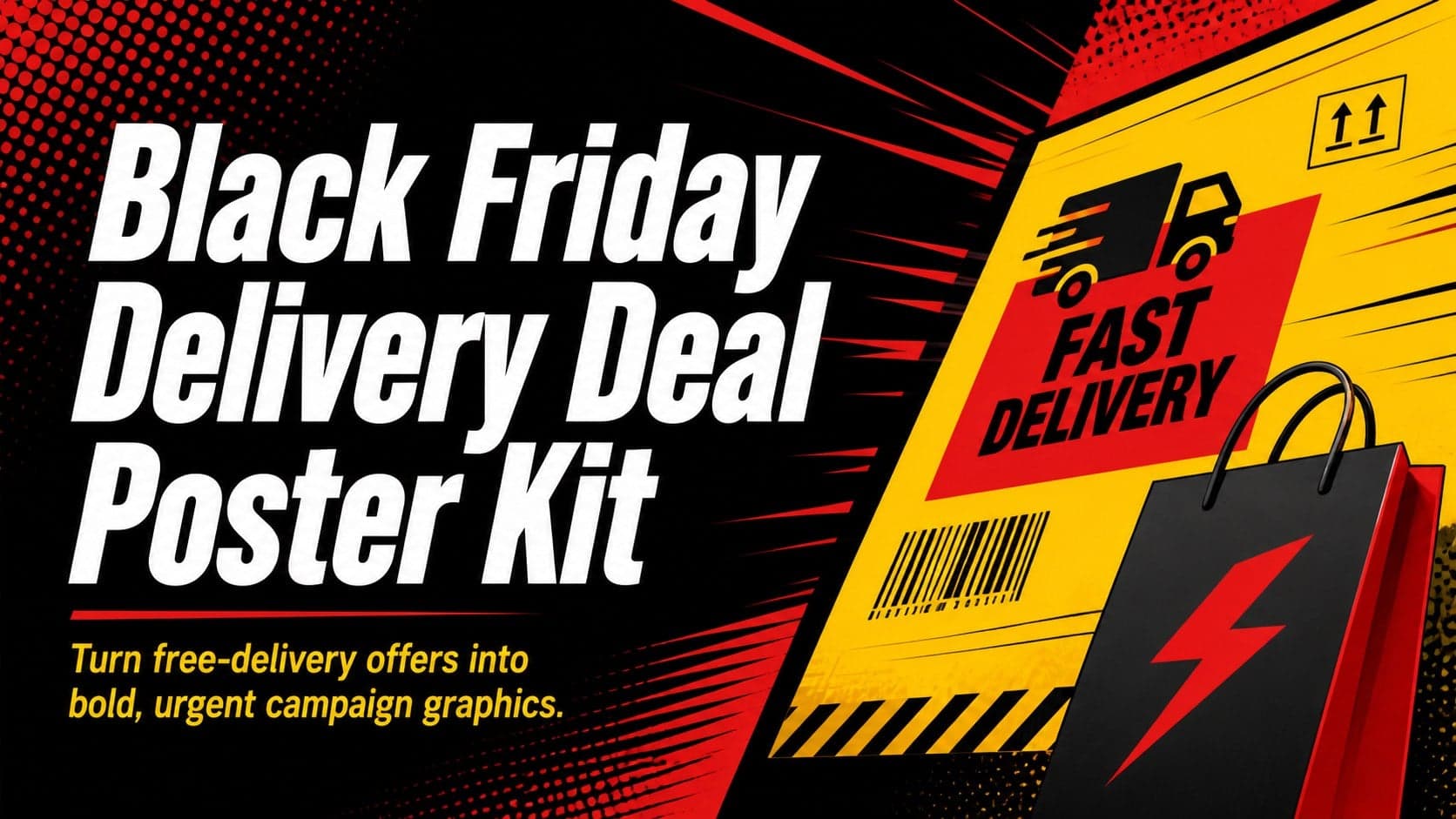 Black Friday delivery deal poster kit cover with bold red, yellow, and black sale graphics.