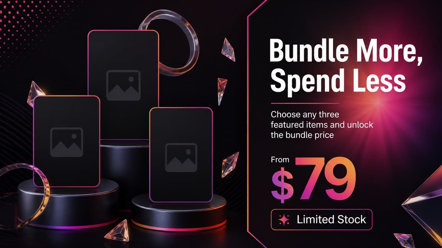 Holiday sale advertising template slide featuring an editable product bundle offer in a black neon layout.