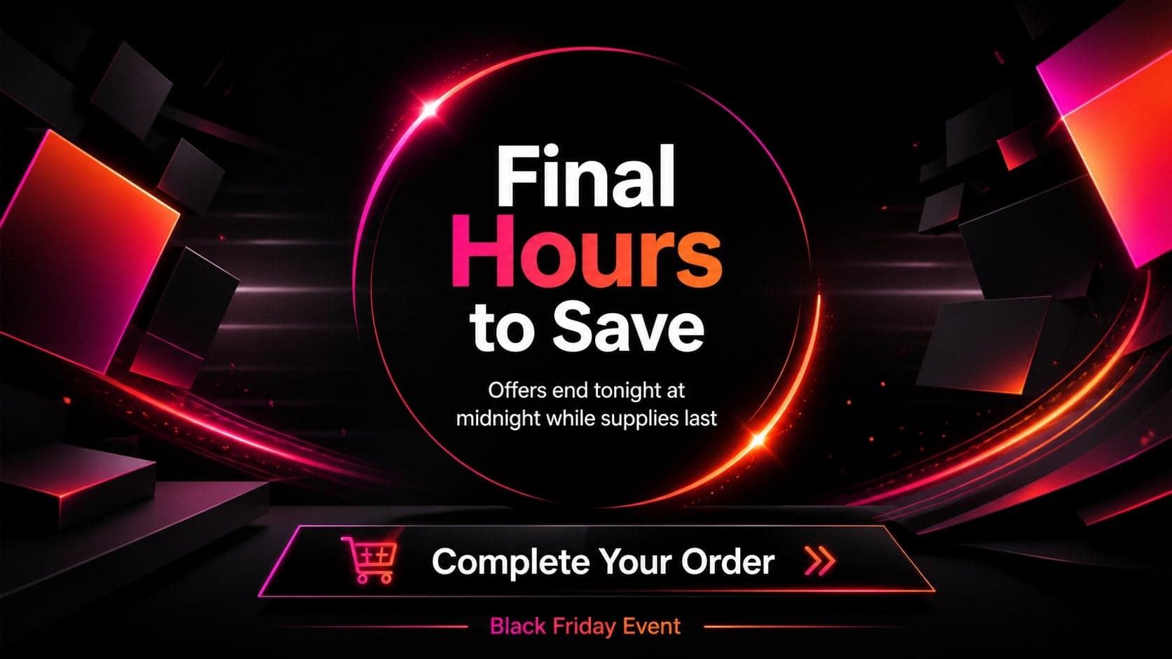 Bold Black Friday marketing slide with a final shopping deadline and high-contrast call to action.
