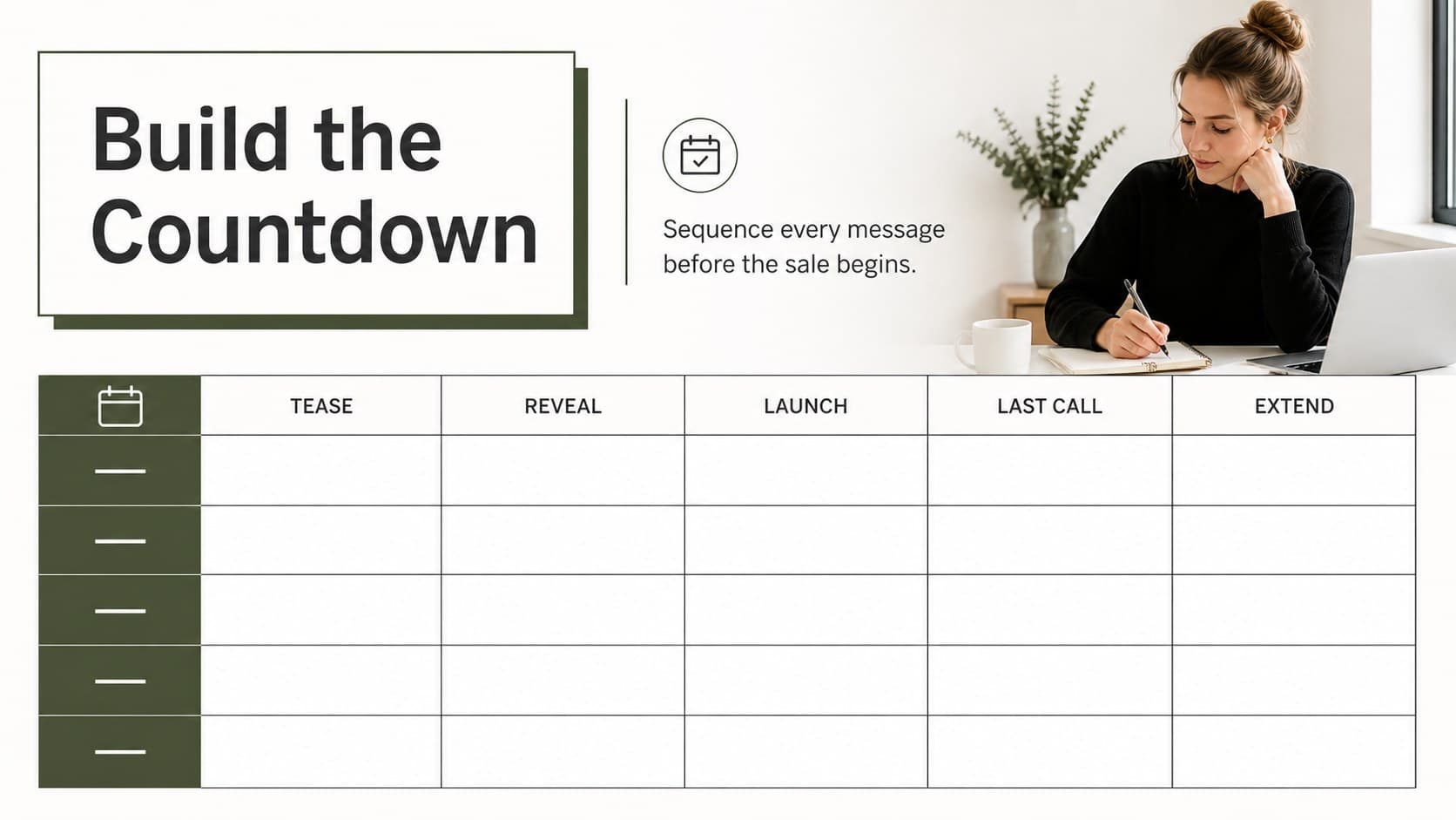 Retail campaign planning slide with a modular content calendar for Black Friday promotions.