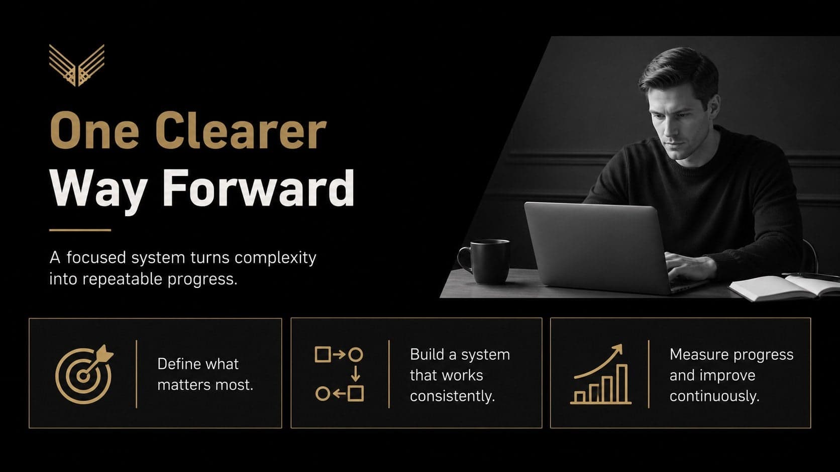Solution overview slide introducing a premium business offering with concise investor-ready copy.