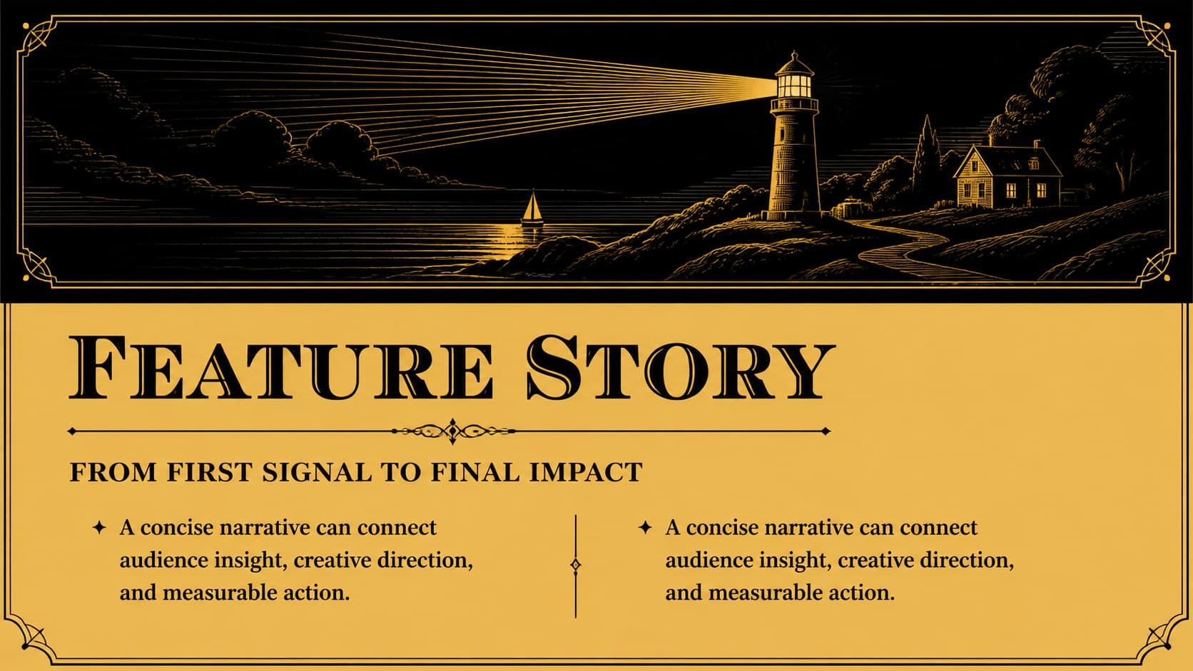 Feature story layout for an editorial marketing update presentation with image and supporting copy.