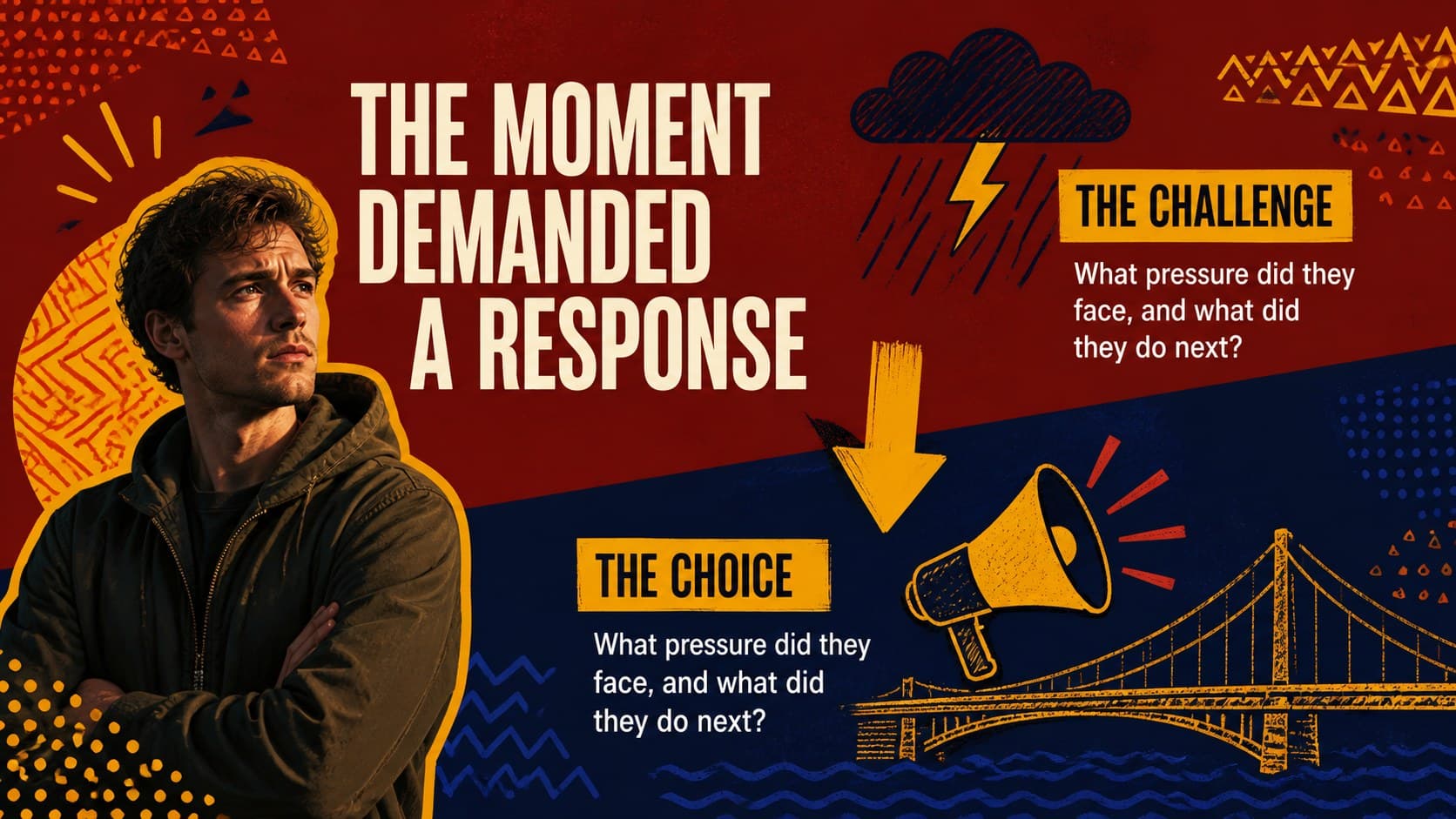 Challenge and response slide explaining how a historical figure answered a defining moment.