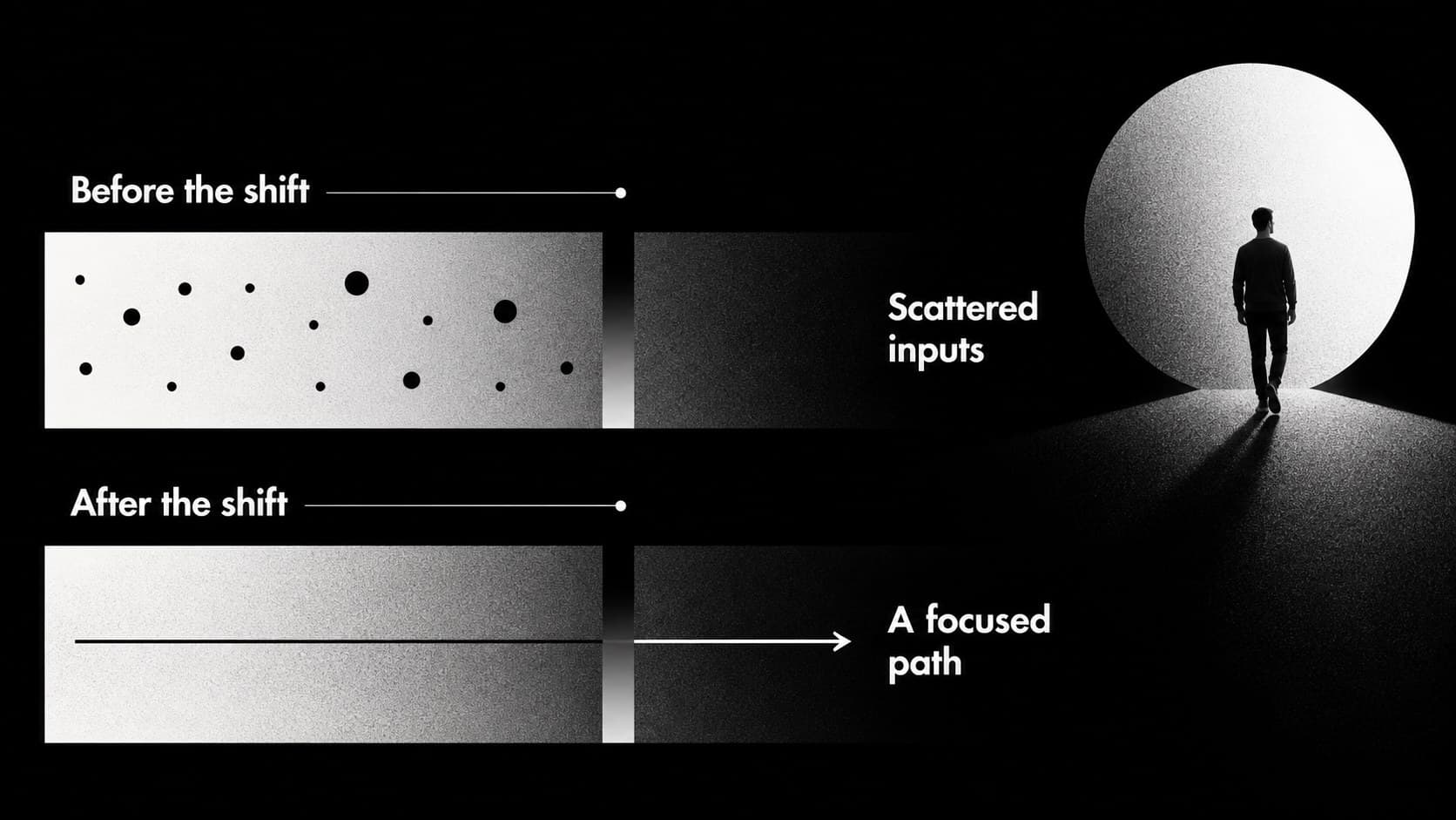 Two-column comparison slide for an editable motion graphics presentation using contrasting geometric panels.