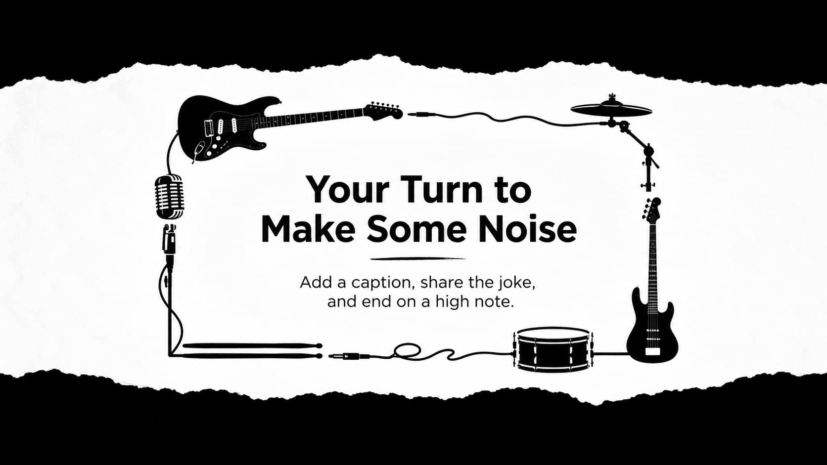 Closing page for a music meme presentation deck inviting viewers to create their own punchline.