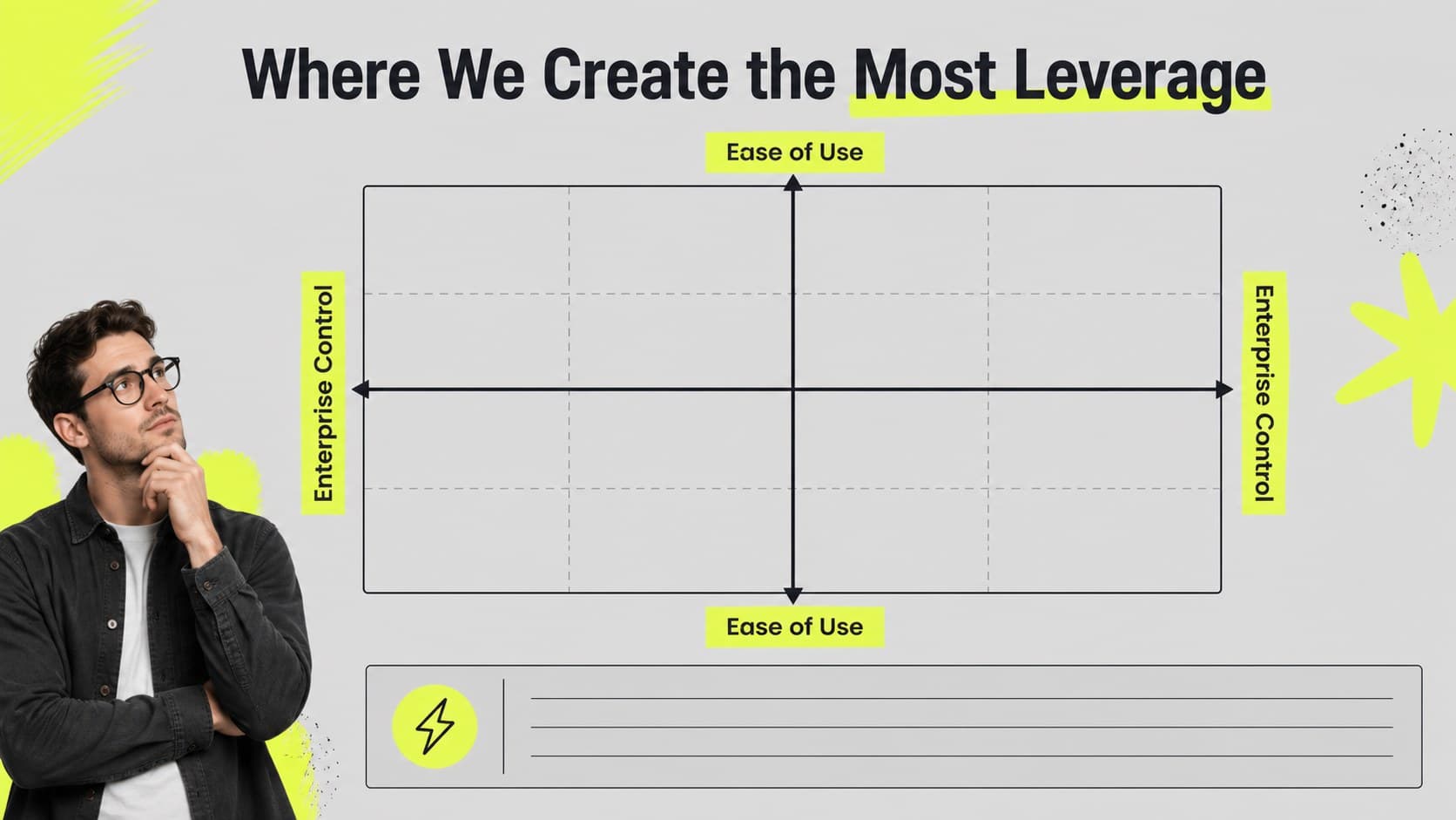 Blockchain competitive positioning slide comparing product strengths with grey typography and neon yellow markers.