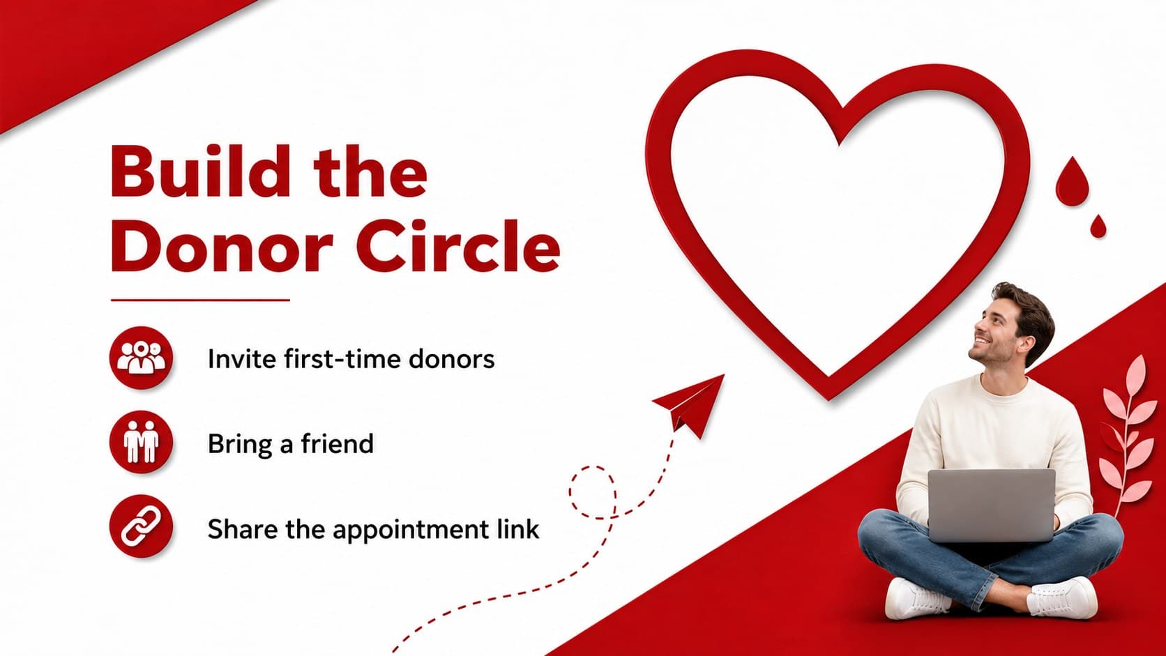 Donor recruitment slide presenting a bold call for new blood donors.