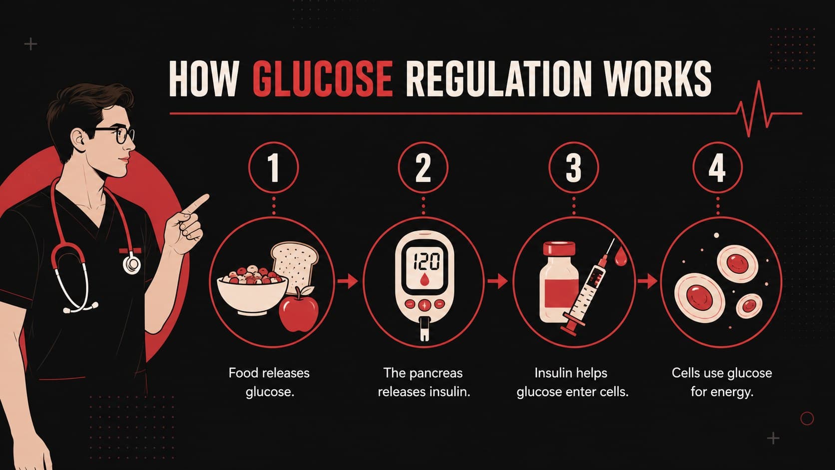 Blood glucose training presentation slide showing the role of insulin in glucose regulation.