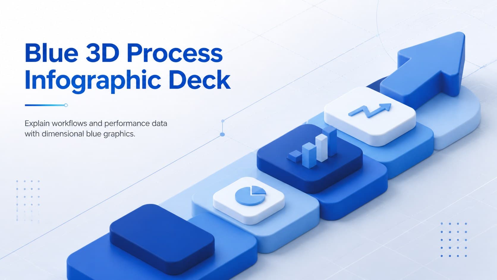 Cover of the Blue 3D Process Infographic Deck with layered blue geometric forms and a minimalist title treatment.