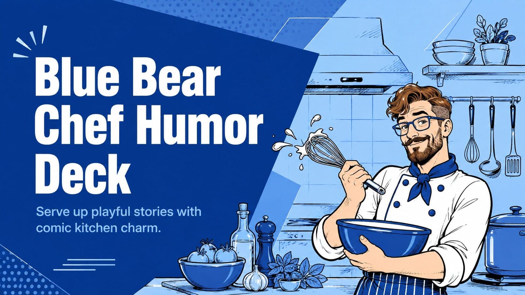 Cover of the Blue Bear Chef Humor Deck with an original illustrated cooking mascot and bold blue kitchen graphics.