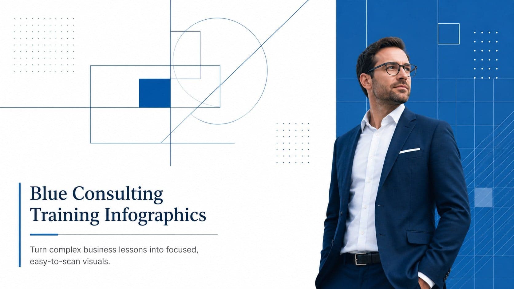 Cover for Blue Consulting Training Infographics with a clean blue-and-white workshop design.