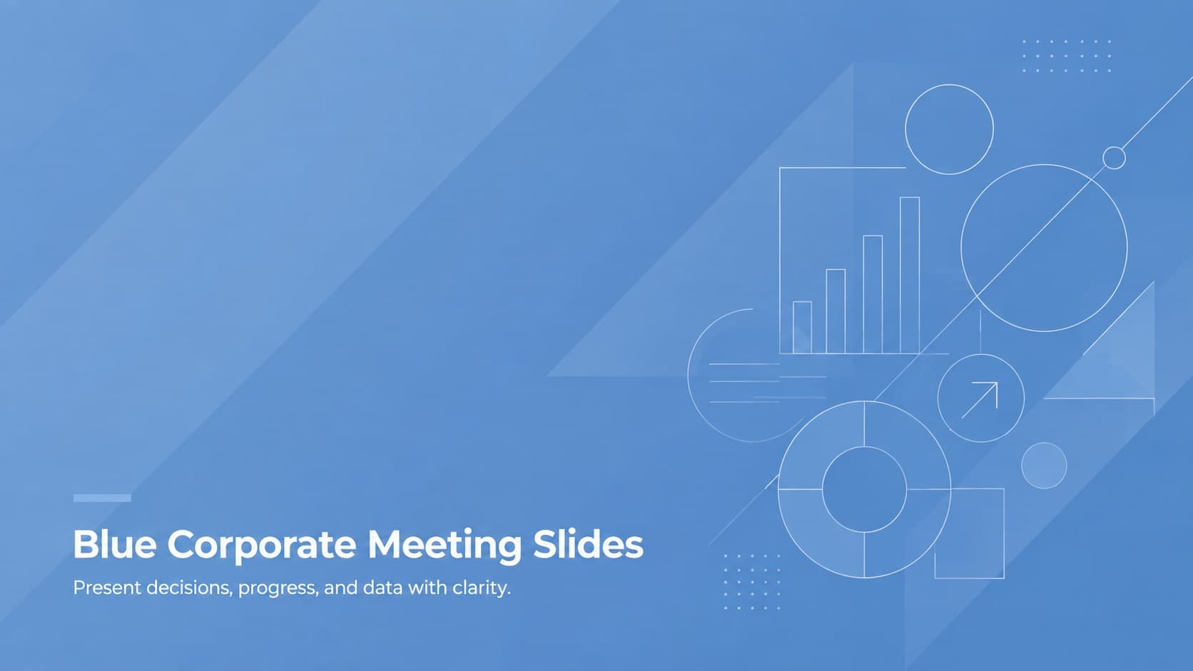 Cover for Blue Corporate Meeting Slides with a structured blue business design and concise presentation subtitle.