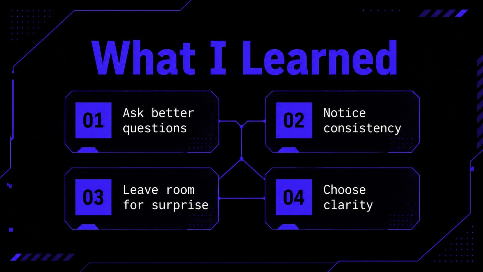 Dating behavior workshop slide organizing lessons learned into bold blue numbered sections.