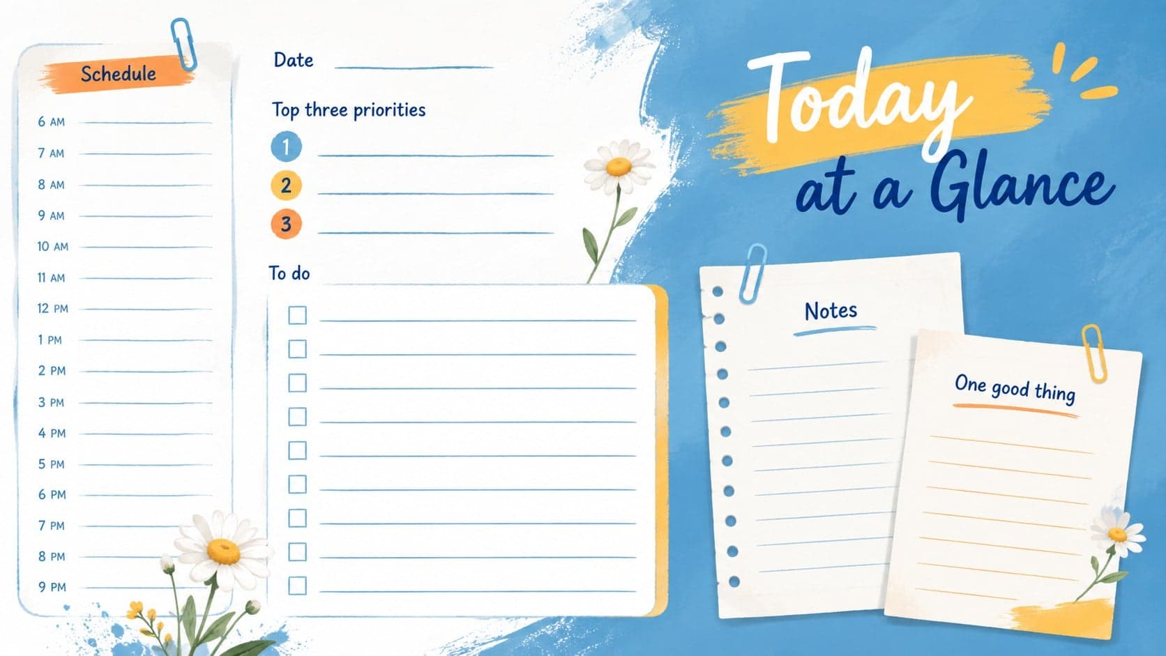 Daily planner PowerPoint deck page showing priorities, appointments, tasks, and personal notes.