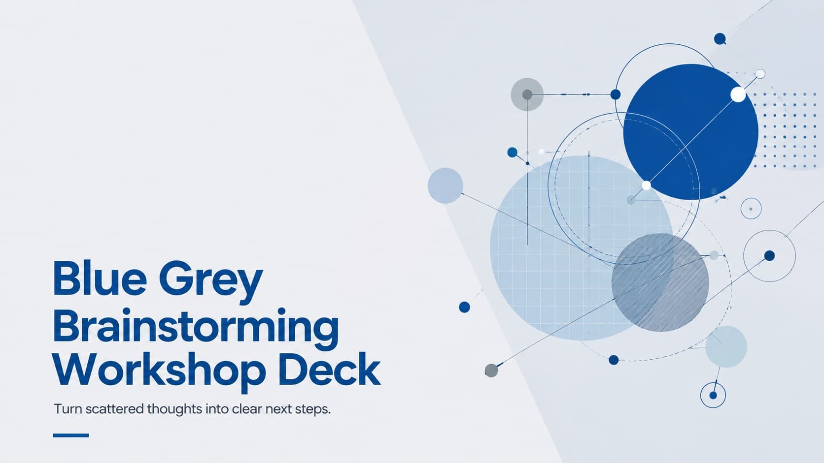 Cover of the Blue Grey Brainstorming Workshop Deck with minimalist geometric accents and a concise workshop subtitle.