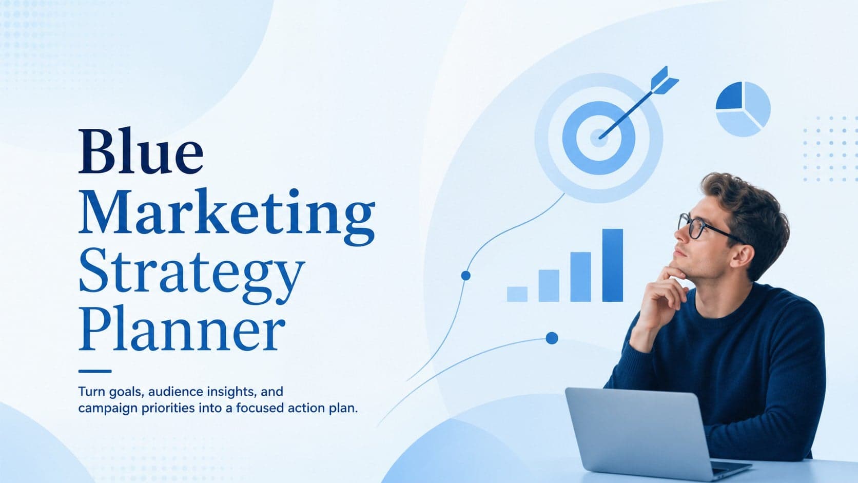 Blue Marketing Strategy Planner cover with a clean campaign roadmap theme and modern minimal styling.