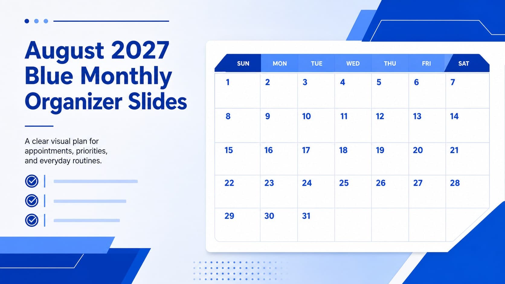 August 2027 Blue Monthly Organizer Slides preview