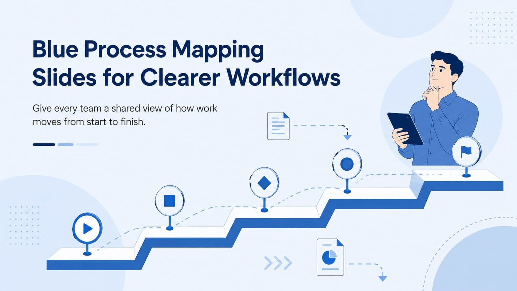 Cover for blue process mapping slides with a clean pathway illustration and a concise workflow subtitle.