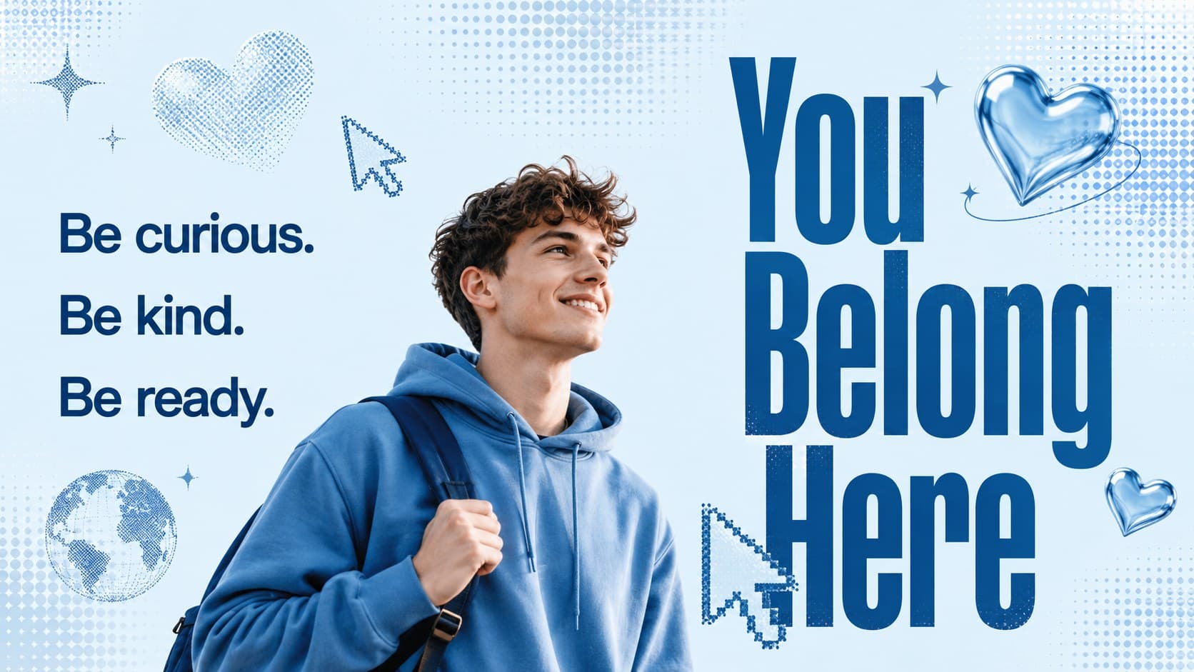 Editable Y2K classroom wall decor featuring a positive belonging message in a blue digital style.