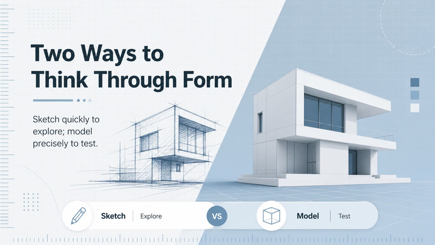 CAD workflow presentation slide comparing manual drafting and digital modeling in a clean blue layout.