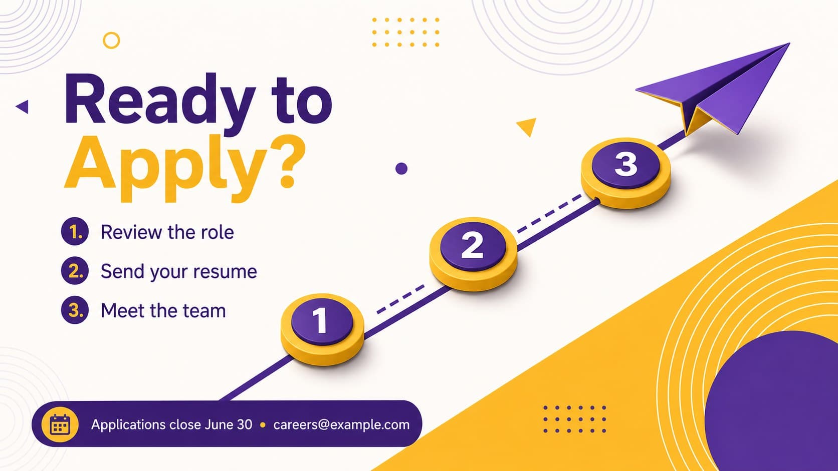 Volunteer recruitment poster slide with a clear three-step application process and deadline.