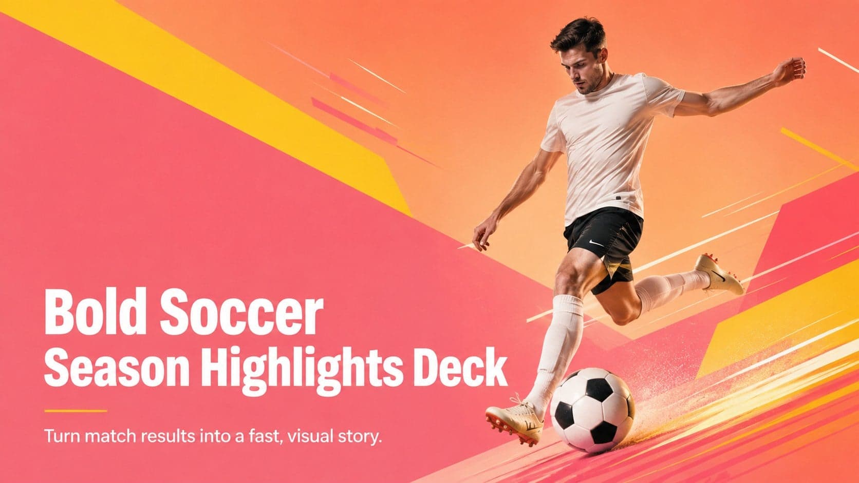 Cover for the Bold Soccer Season Highlights Deck with energetic typography and vibrant soccer graphics.