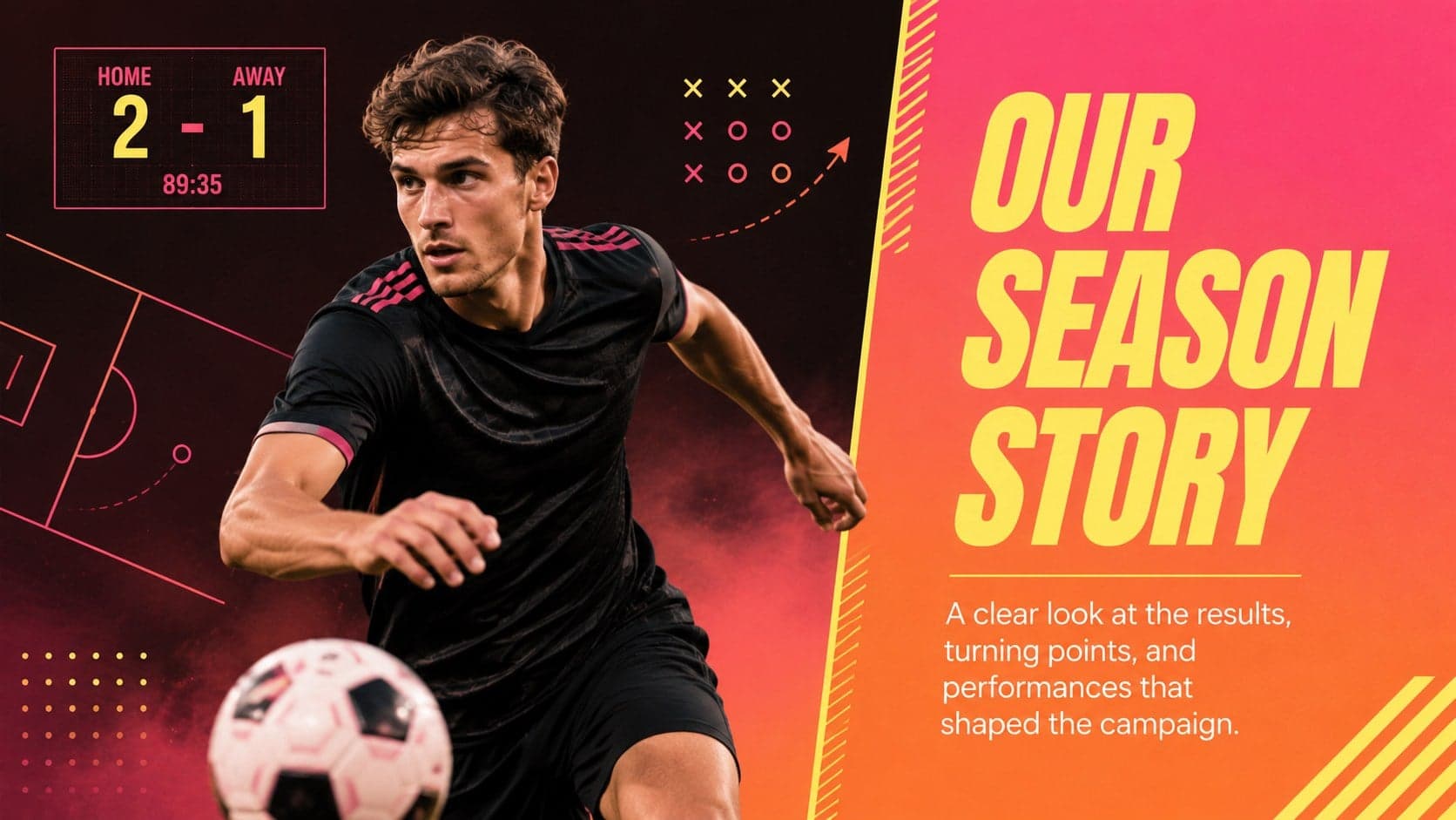 Soccer season recap presentation slide introducing the team's campaign story.
