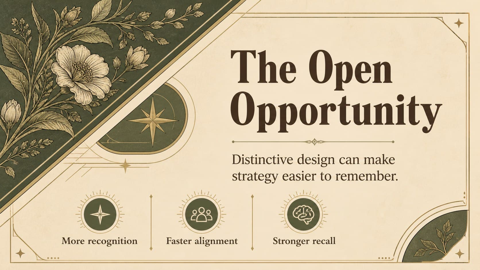 Opportunity slide showing an organic design business proposal insight with botanical accents.