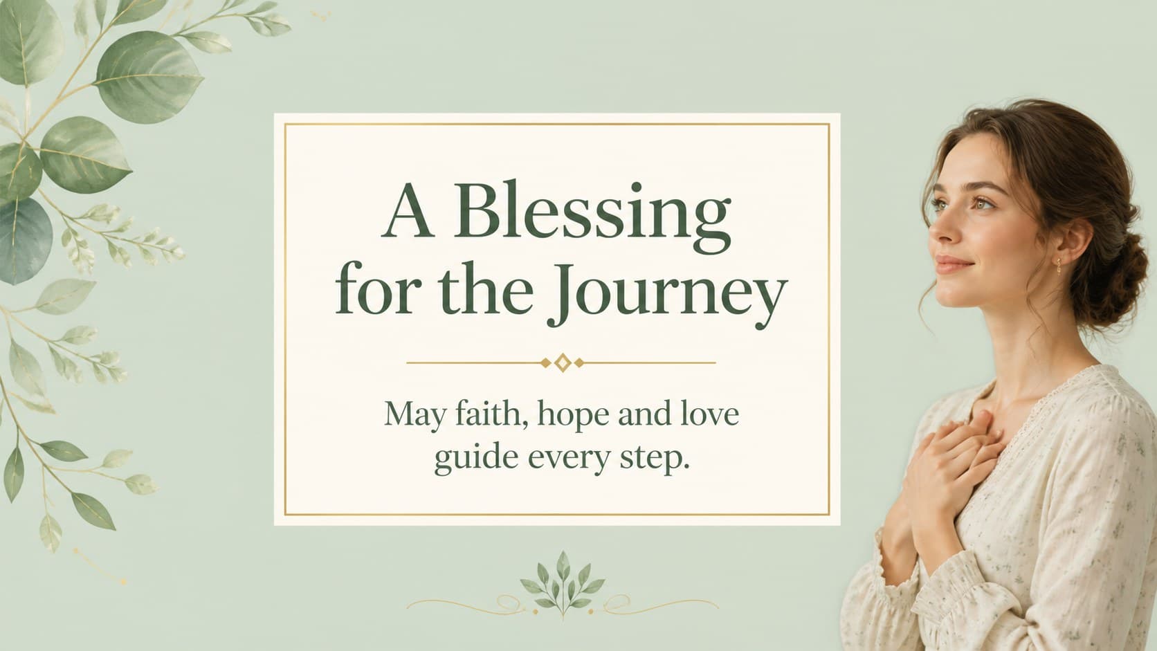 Modern church baptism slideshow slide for a blessing or scripture reading with calm green typography.