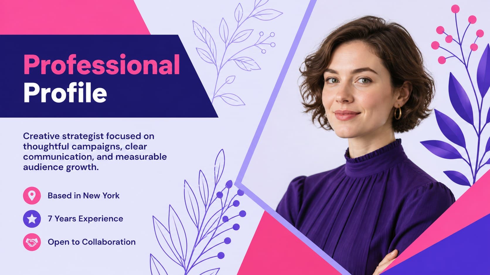 Professional profile layout from a floral resume presentation for job seekers.