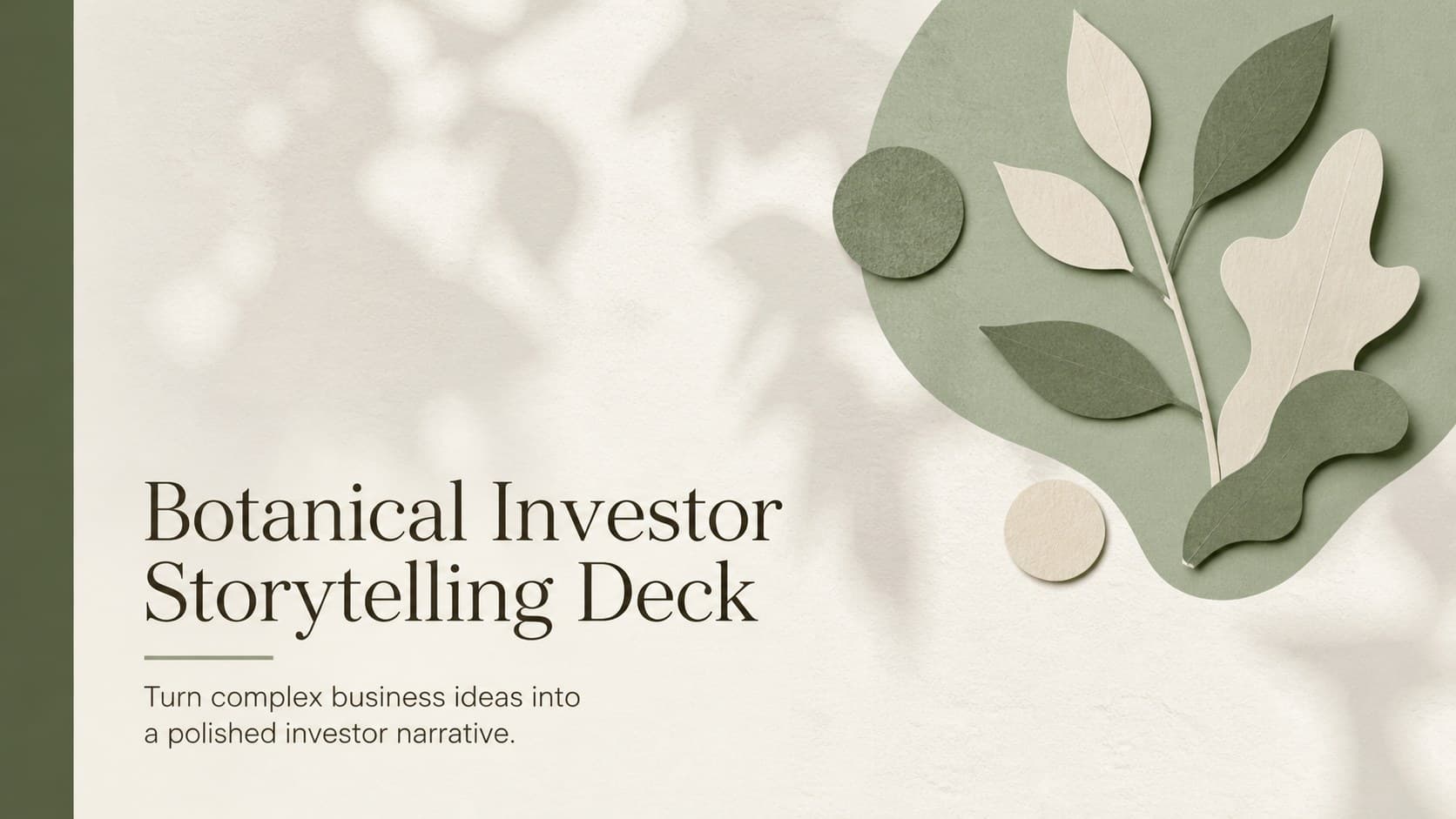 Cover of the Botanical Investor Storytelling Deck with elegant botanical accents and editorial typography.