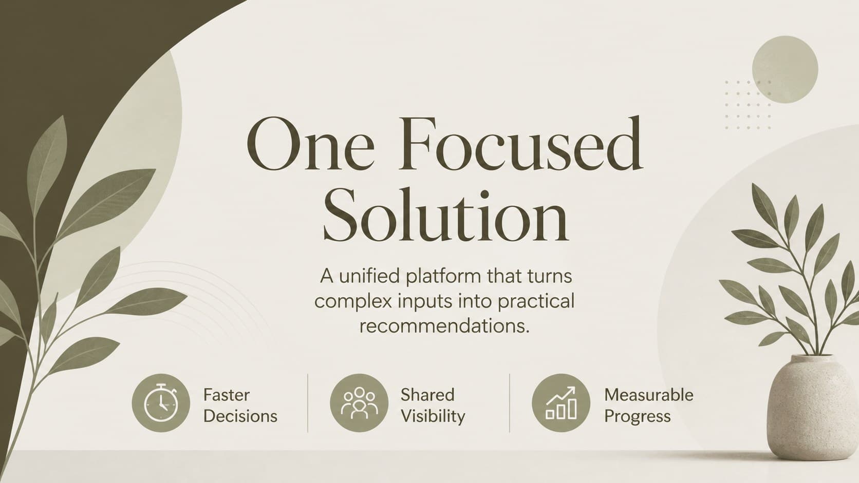 Botanical venture capital pitch theme slide presenting a focused business solution.