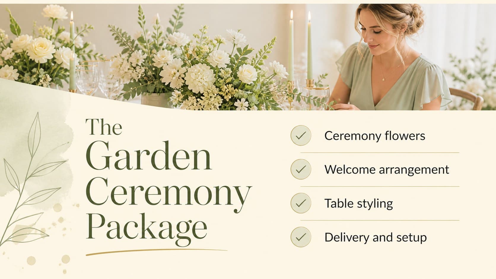 Floral design service proposal slide outlining a custom event package.