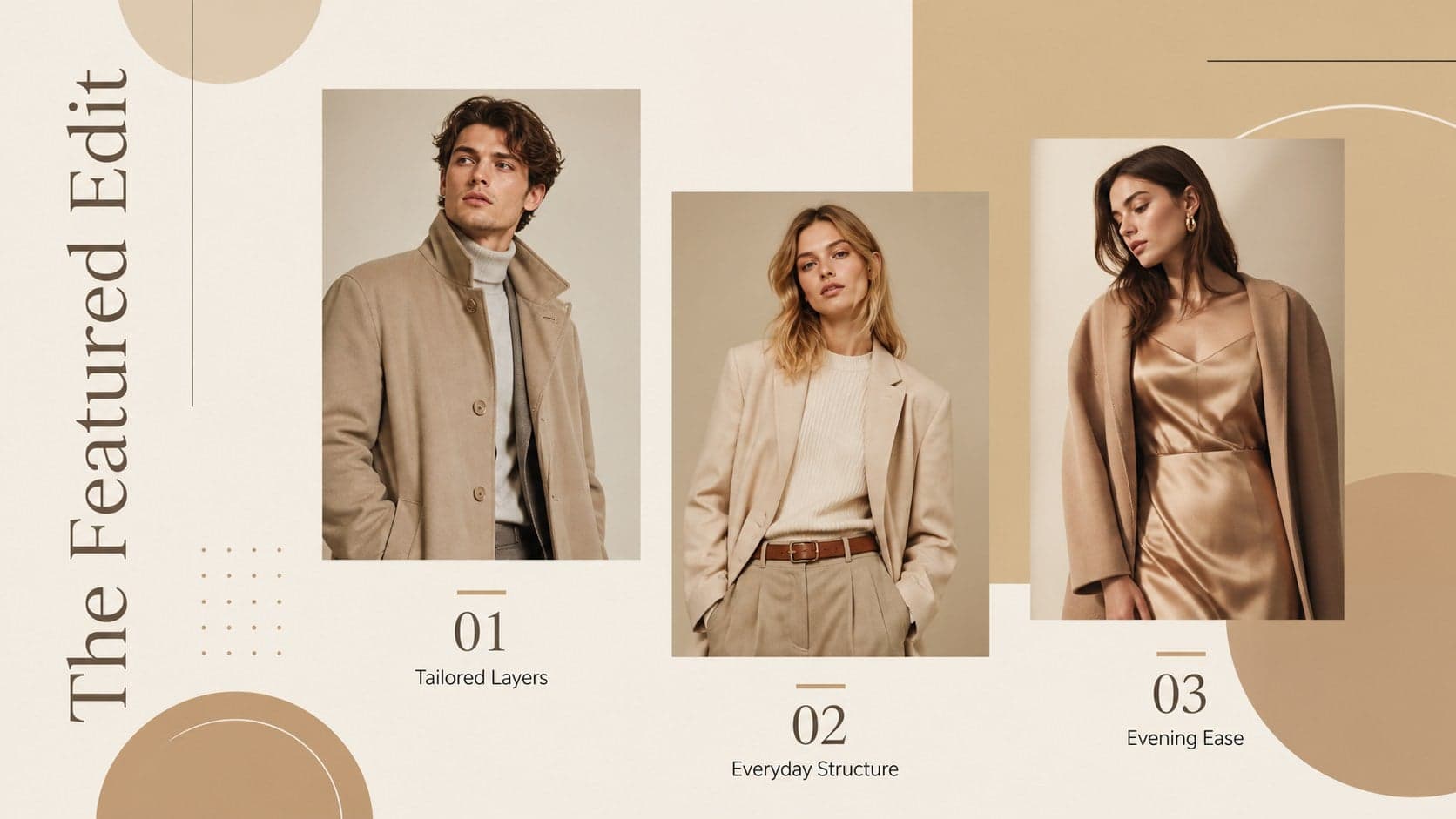Boutique collection presentation template slide highlighting three coordinated seasonal outfits.