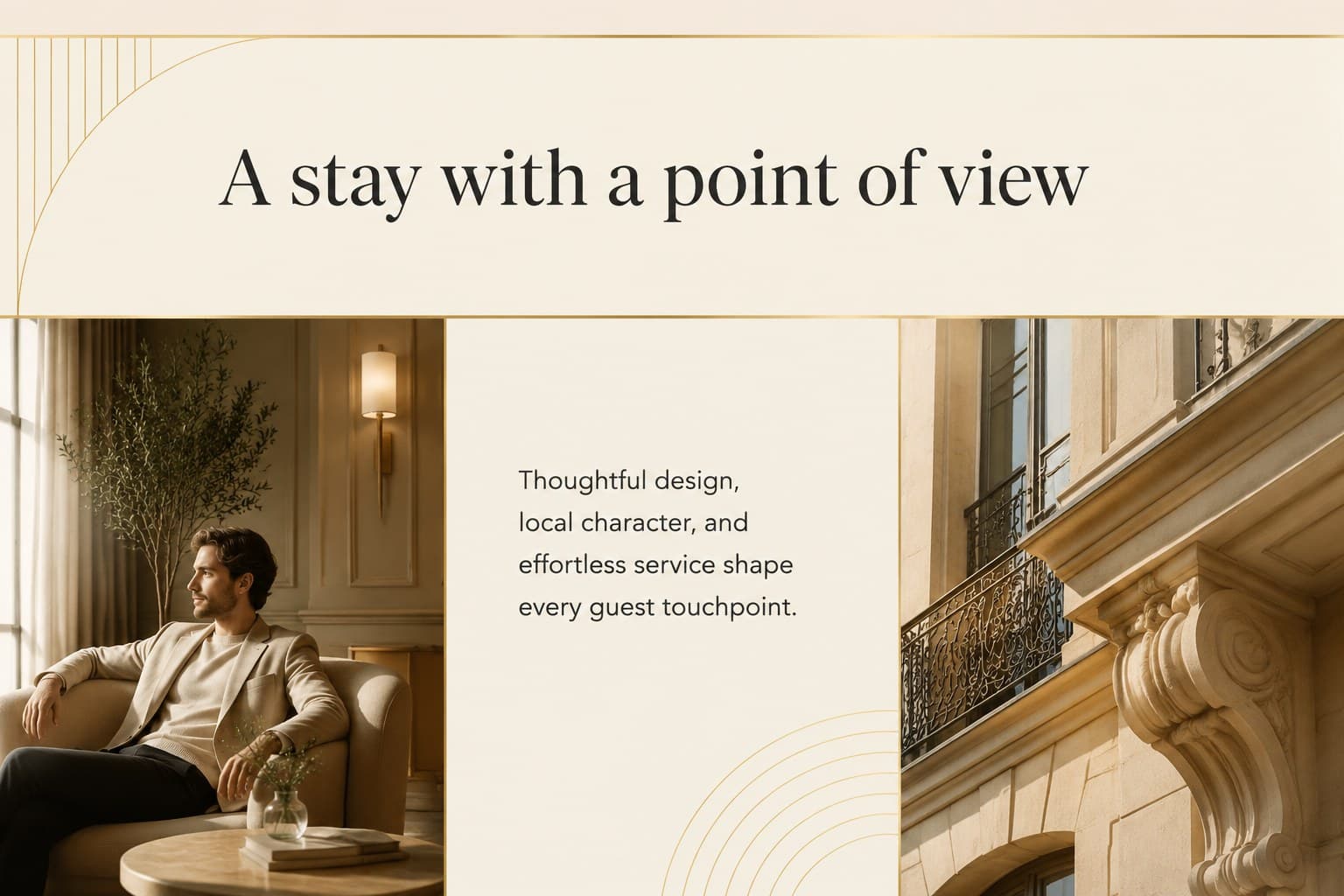 Boutique hotel concept overview slide presenting the property vision and guest promise.